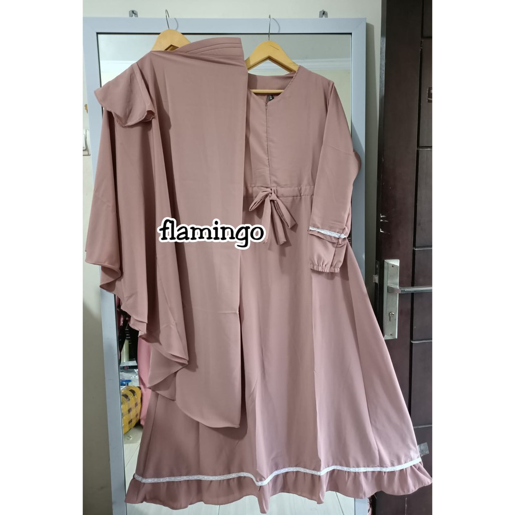 (COD) TERLARIS..!! GAMIS SET SYARI NABILAH/GAMIS WOLFIS SYARI SET HIJAB DAN CADAR-Flamingo
