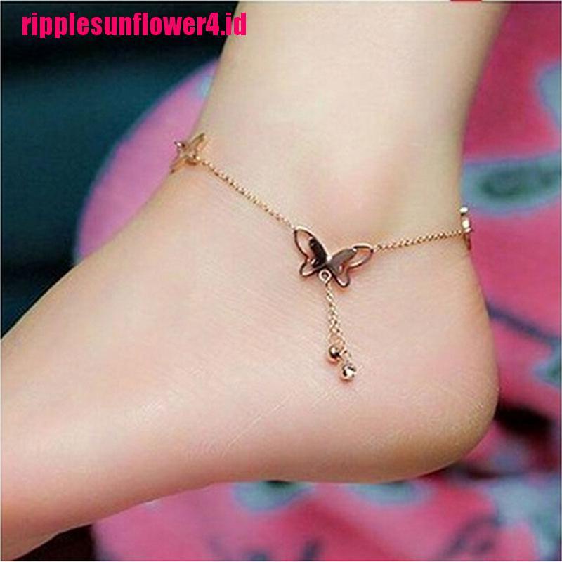 Gelang Kaki Rantai Rose Gold Dengan Hiasan Kupu-Kupu Untuk Wanita Butterfly