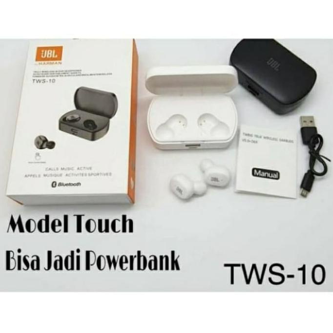 HEADSET BLUETOOTH JBL TWS 10 WIRELESS EARPHONE JBL TWS10 TWS-10 TOUCH - HITAM
