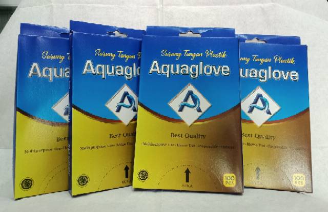 Sarung tangan plastik merk Aquaglove/sarung tangan plastik/sarung tangan plastik isi 100pcs