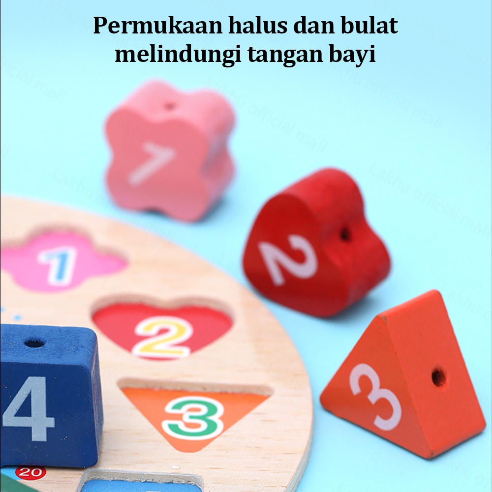 JCHO Mainan Edukasi Jam Kayu beeded clock wooden clock jam geometri