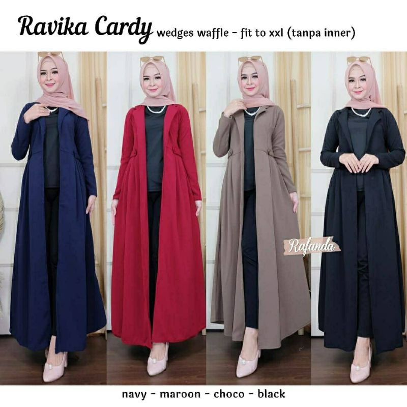 Ravika Long Cardy, KARDIGAN/LONG KARDIGAN MUSLIM CANTIK BAHAN WEDGES WAFFLE LD 100-110  TERMURAH BESTSELLER OOTD PALING LARIS