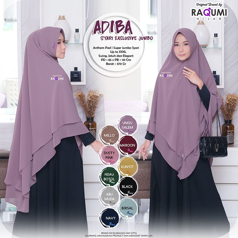 ADIBA SYARI EXCLUSIVE JUMBO ORIGINAL RAQUMI HIJAB | KHIMAR SYARI | KHIMAR JUMBO UNGUSALEM