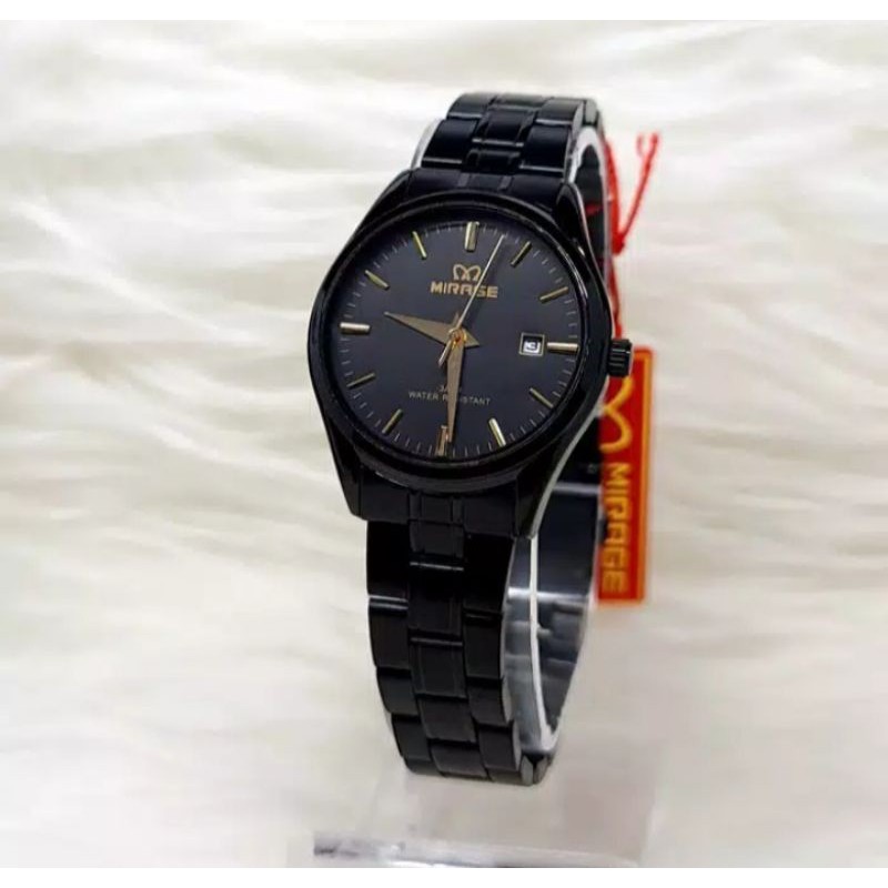 jam tangan wanita;MIRAGE M8708BSP-Lhitam full~ORIGINAL WATER RESISTANT~TGL~STAINLEES