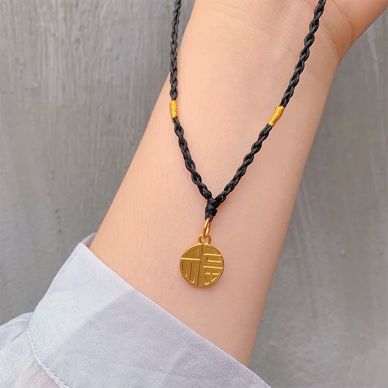 Korea Karakter Fu Kalung Tali Hitam Kalung Disesuaikan Fashion Perhiasan Temperamen - olo