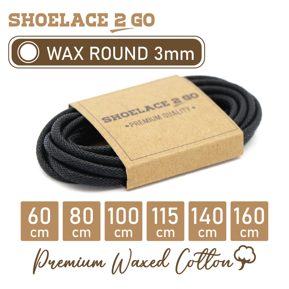 SHOELACE 2 GO PREMIUM TALI SEPATU LILIN WAX BULAT ROUND - WR3 - B1 - BLACK - 3MM