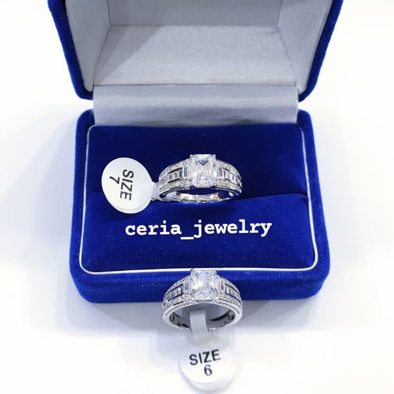 Cincin Perak Asli Silver Wanita 925 Lapis Emas Putih Model Mata Kristal Putih Terbaru