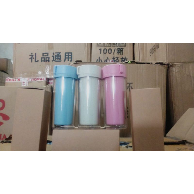 gelas jerami / gelas dua lapis / gelas / perlengkapan minum / gelas panas dingin / gelas lucu