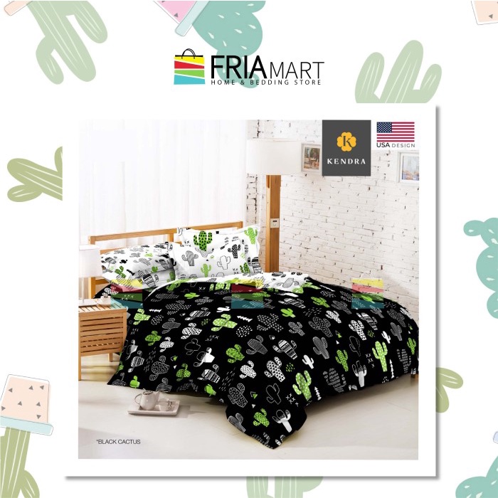 [READY] KENDRA Sprei 120x200 SINGLE Tinggi 20 MOTIF KAKTUS MINIMALIS FRIAmat - BLACK CACTUS