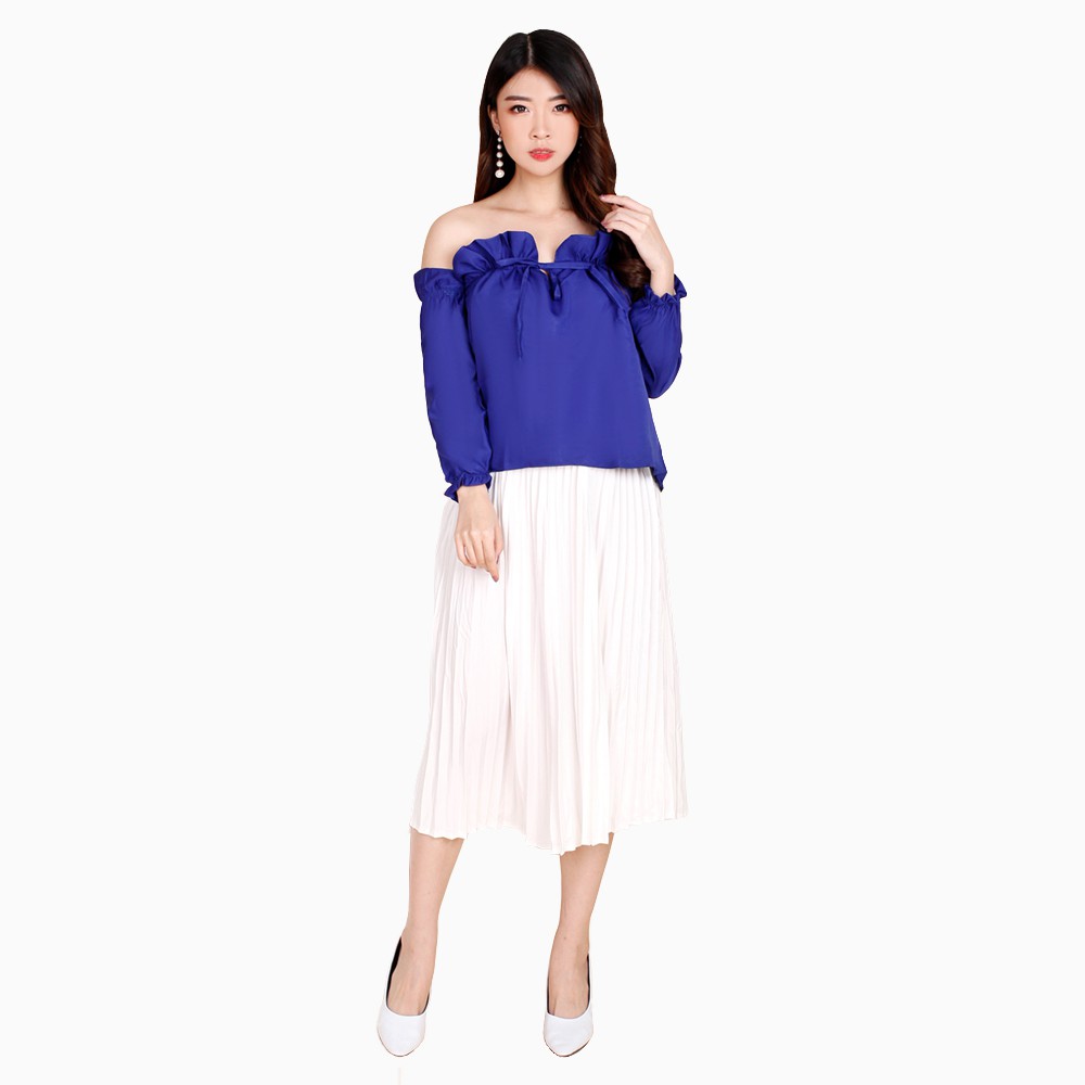 Blouse lengan Panjang wanita Gaya Korea model open shoulder - XSHOP Eunhee