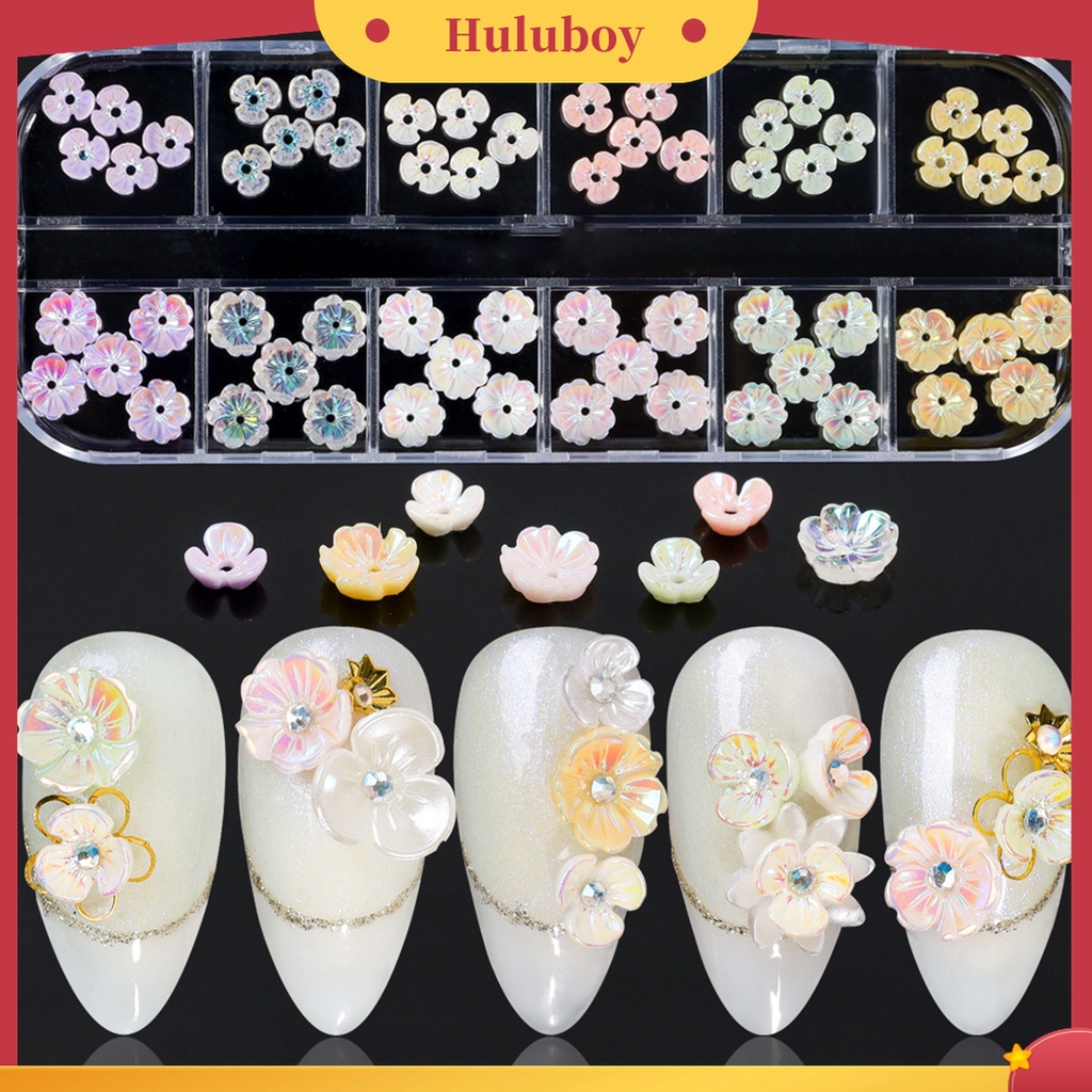 Huluboy Huluboy♡ Berlian Imitasi Bentuk Bunga Kecil Warna Putih Untuk Dekorasi Nail Art