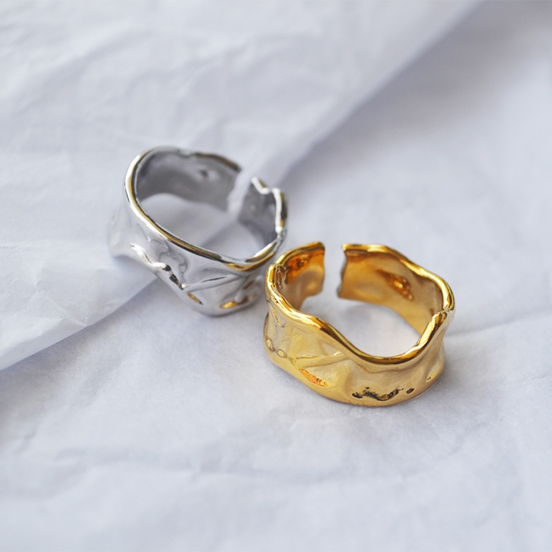 Cincin Lebar Model Terbuka Asimetris Handmade Gaya Eropa Untuk Wanita