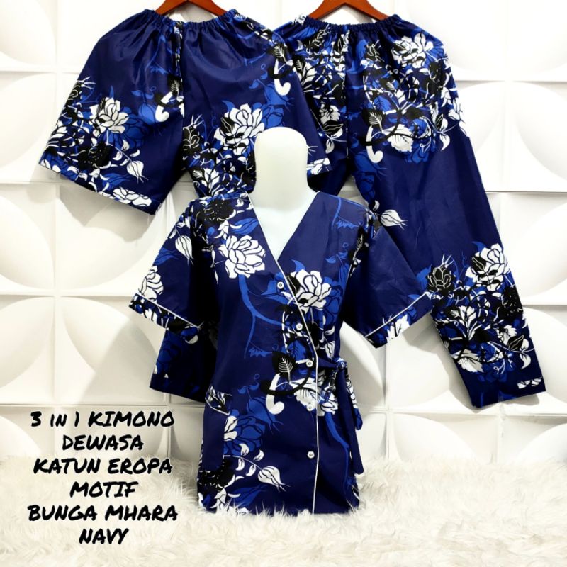 PIYAMA KIMONO 3IN1 DEWASA MOTIF BUNGA