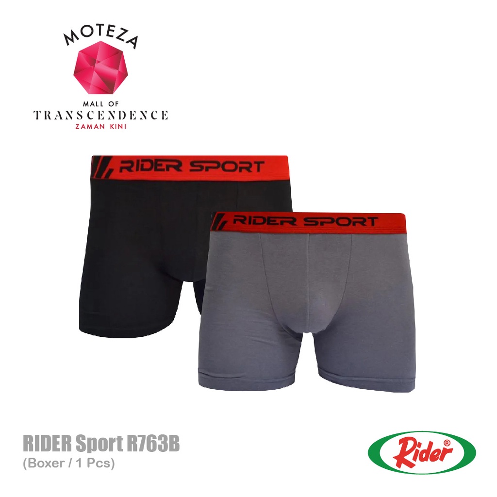 Celana Dalam Pria Boxer - RIDER Sport R763B R 763 - Hitam / Abu Polos