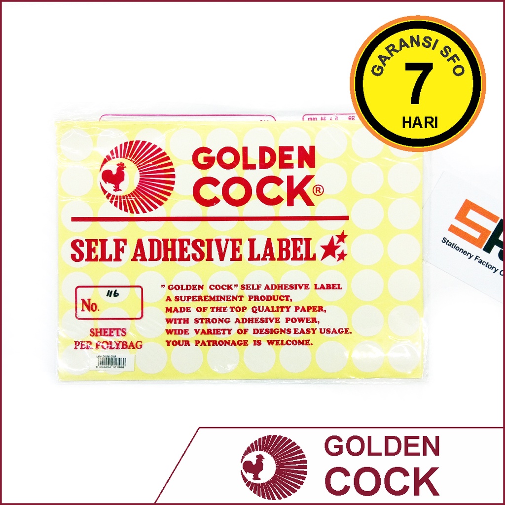 

Label Sticker Golden Cock 116 - 19 mm - SFO Semarang Official