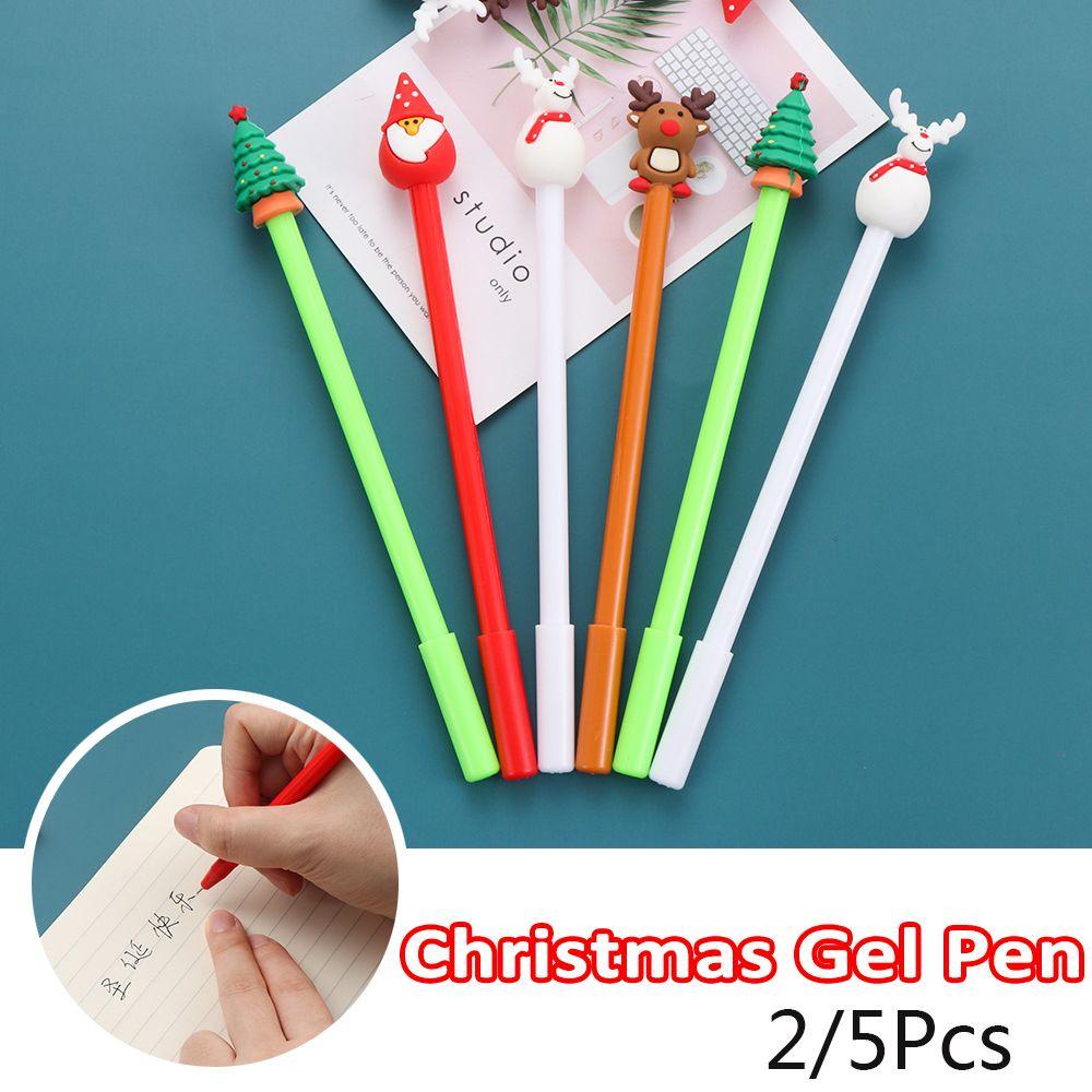 Top 2/5pcs Gel Pen Signature Hadiah Seri Natal Elk Santa Claus Snowman