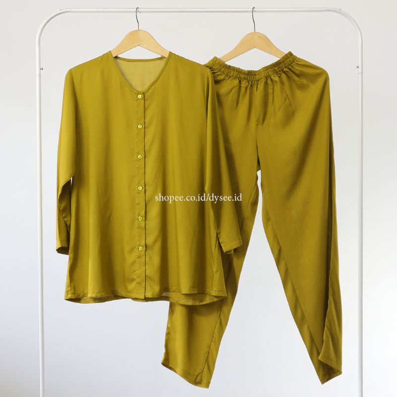 (PIYAMA POLOS) PIYAMA RAYON PAJAMAS RAYON SET BAJU WANITA VIRAL ELEGAN MURAH-OLIVE