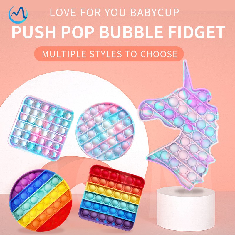 Foxmind Push Pop it unicorn murah rainbow Fidget Toy Bubble Sensory Special Needs Silent Classroom Anxiety Relief Stress Toys