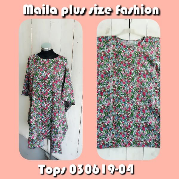 DRESS BIGSIZE MODEL KAFTAN  MOTIF BUNGA WARNA HIJAU PINK DAN PUTIH 030619-04