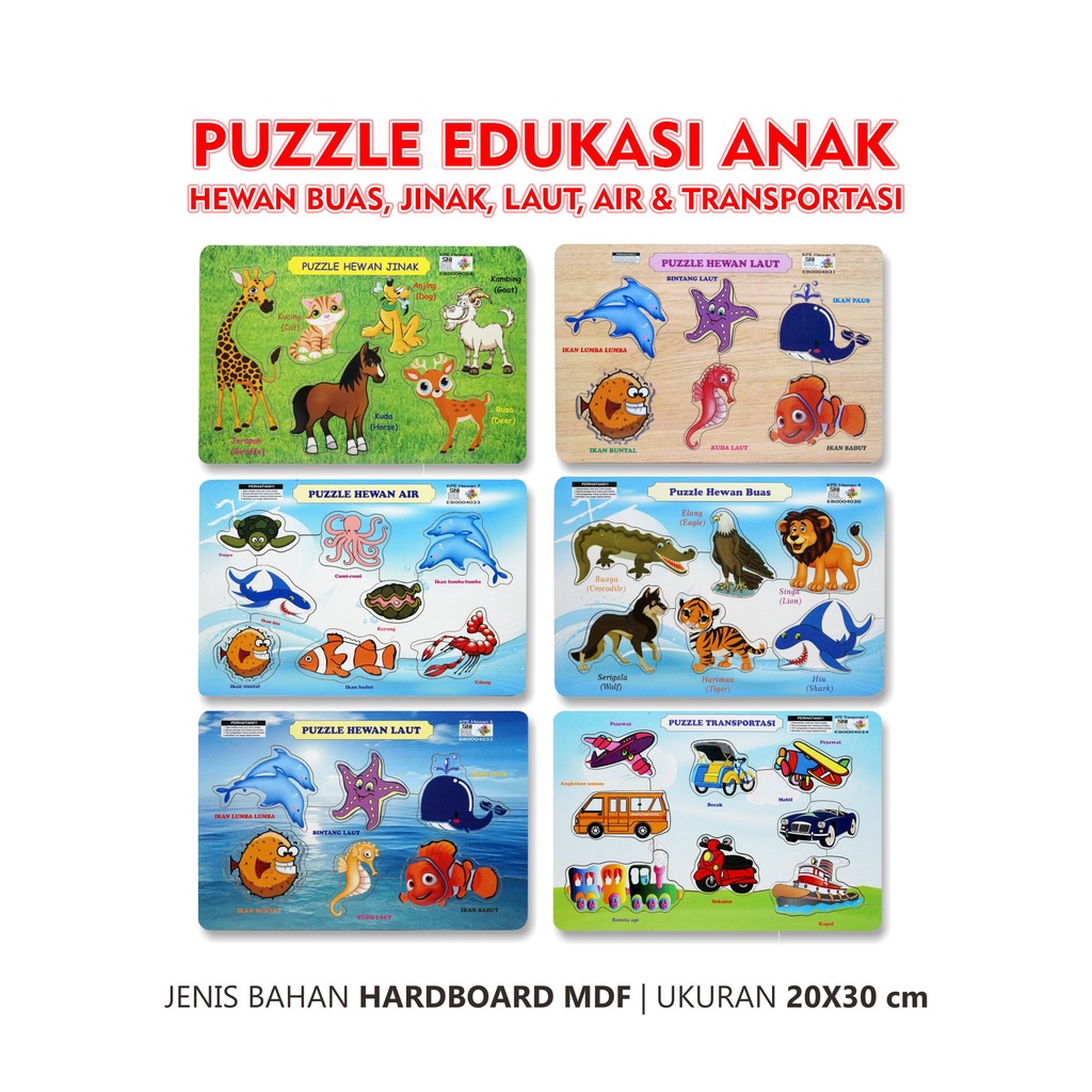 Puzzle Edukasi Anak / Puzzle Kayu / Puzzle Anak Seri Hewan : Hewan Buas / Hewan Jinak / Hewan Liar
