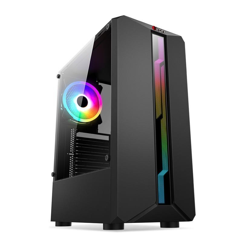 CASING GAMING GIRON G03 Black With LED Strip RGB - Tanpa Fan