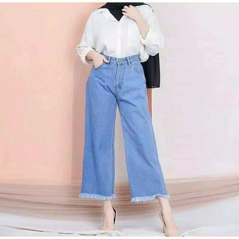 [ BIG SIZE ] Highwaist Kulot Jeans Wanita / Kulot Jeans Rawis / Kulot Jins / Kulot tulang rawis