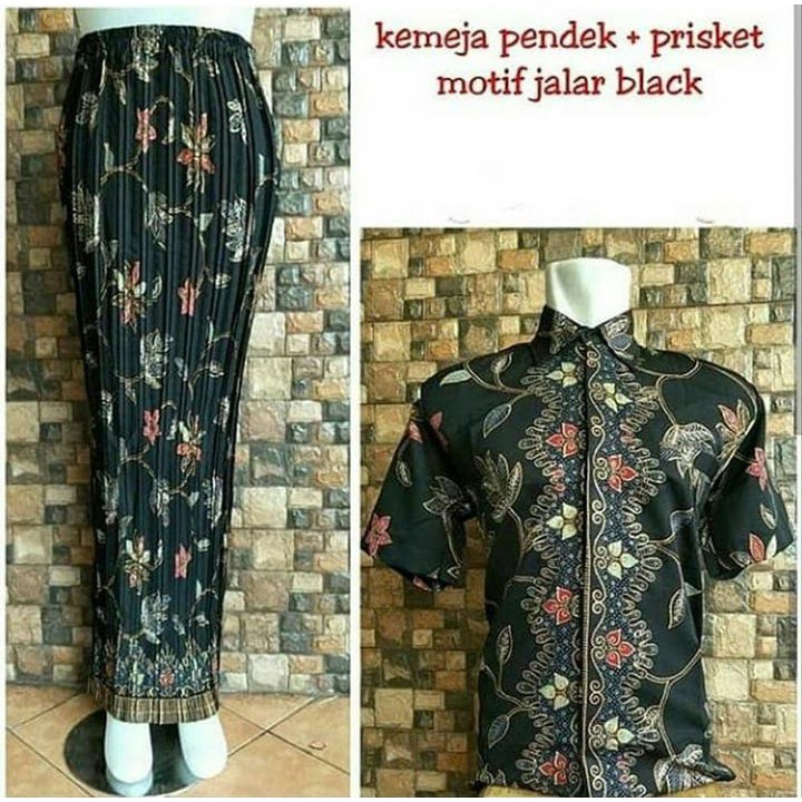 couple rok plisket dan kemeja batik lengan pendek new