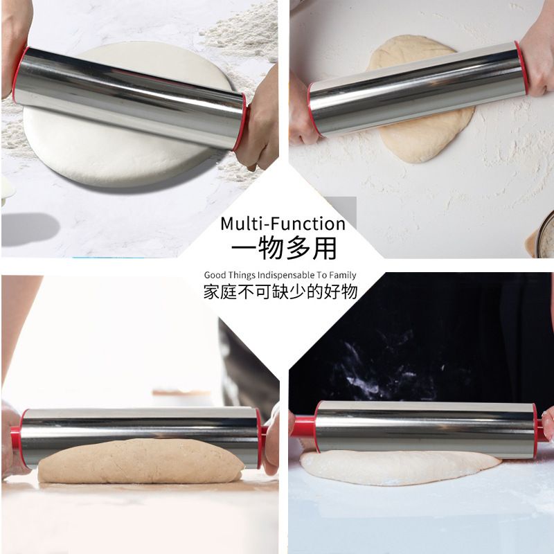 (BOW) Rolling Pin Stainless Dengan Handle Plastic Gilingan Adonan Kue