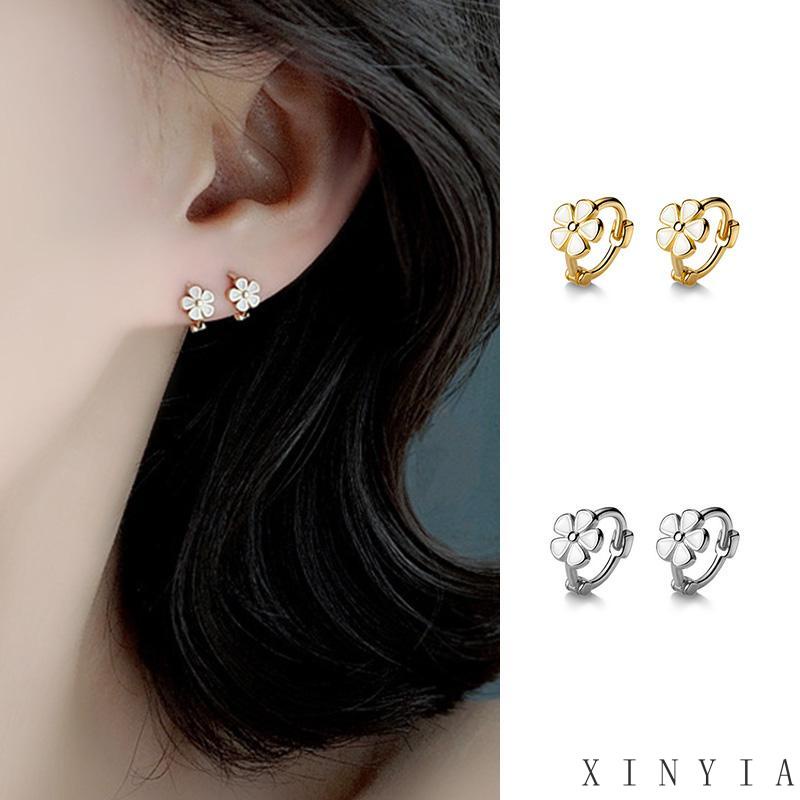 Anting Hoop S925 Silver Bentuk Bunga Daisy Gaya Retro