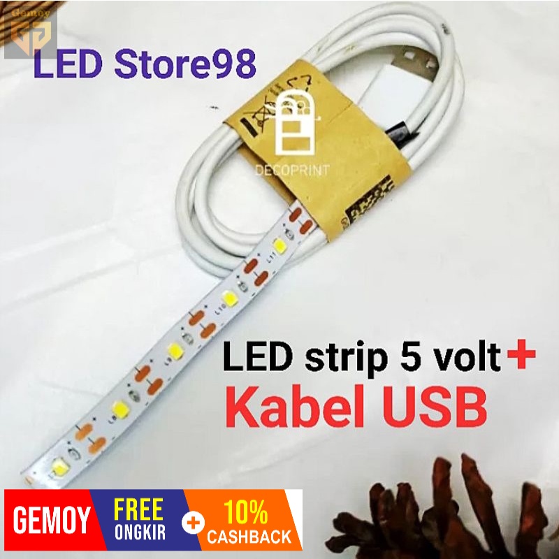 Gemoy Lampu Strip LED 5 volt plus kabel USB untuk Dekorasi