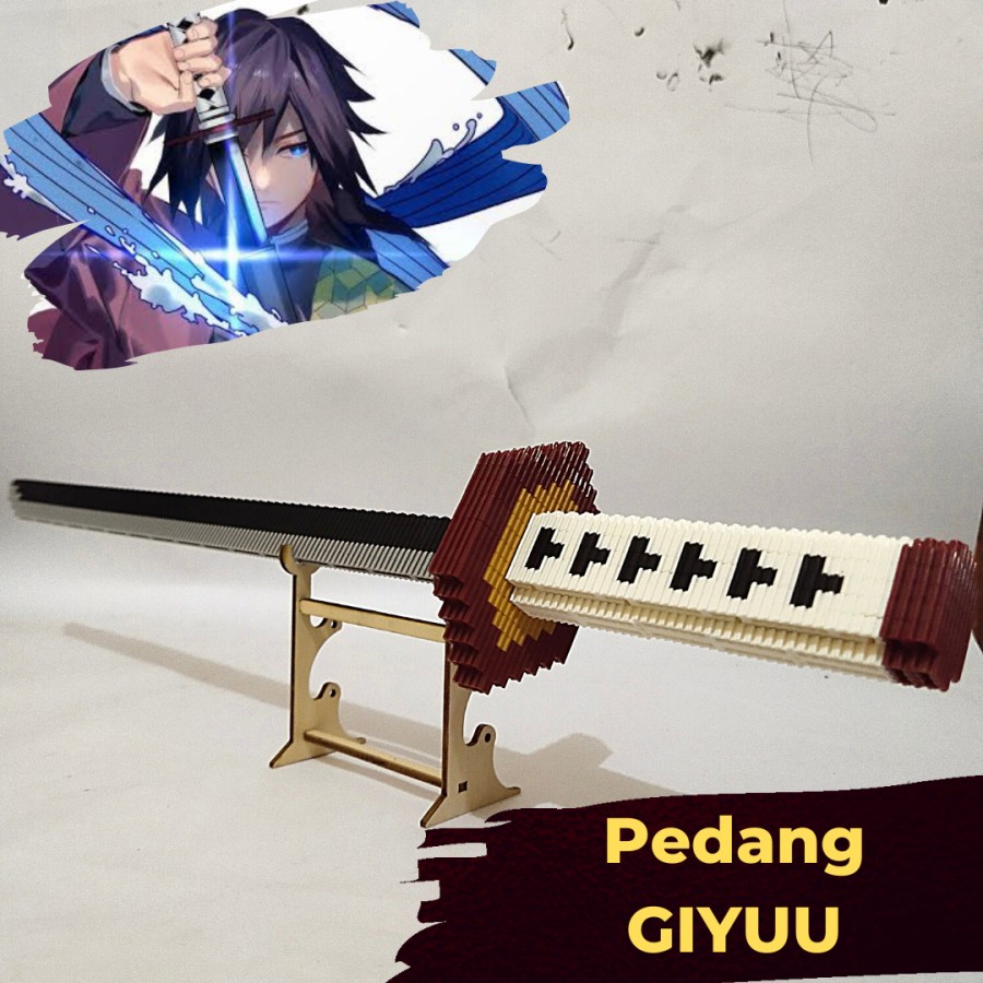 Pedang hashira Giyuu lego Brick Blok demon slayer Kimetsu no Yaiba panjang 50cm bonus stand pedang