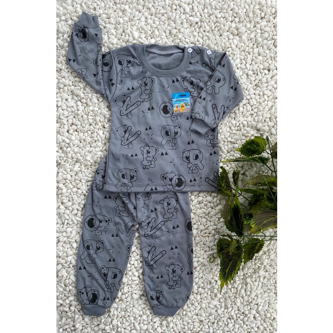 stelan baju bayi lucu murah motif BEAR  VIORI setelan PANJANG 3-18 bulan