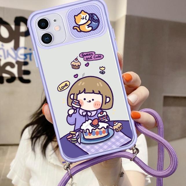 Serbuuuu.. Case Slide Kamera + Tali [KG01] Oppo A76 A96 A36 - Slide Case Motif Lucu - Case Gratis Ta