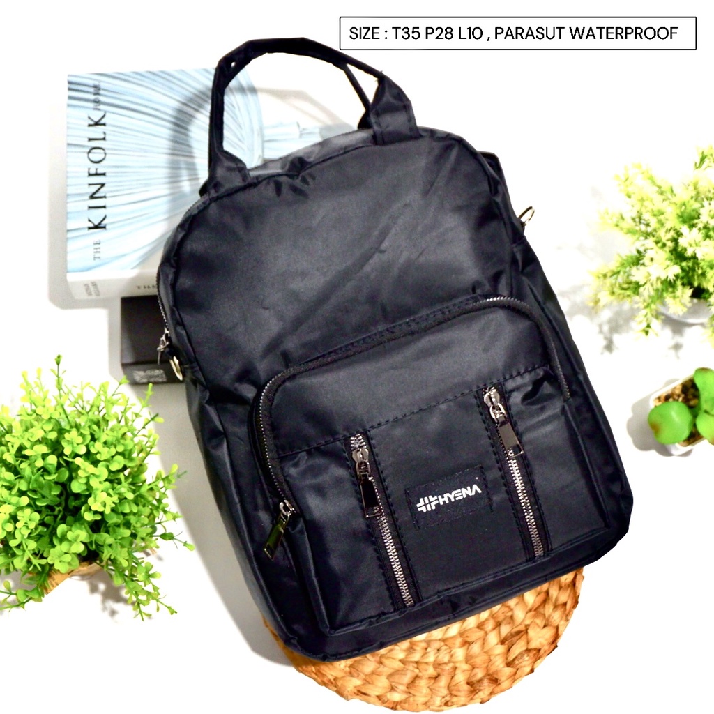 Tas Wanita Punggung Ransel mini polos bahan parasut waterproof anti air bisa selempang ransel dan tenteng 3 in 1