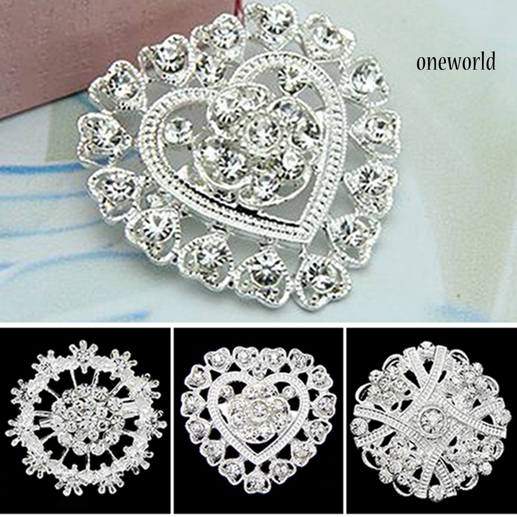 OW@ Breastpin Shiny Anti-rust Women Flower Heart Rhinestone Brooch Pin for Wedding