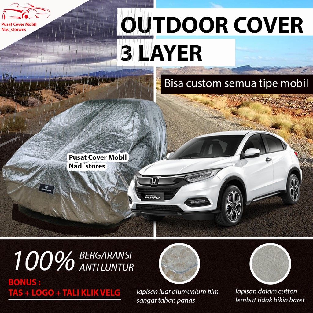 OUTDOOR body cover mobil sarung mobil hrv honda putih anti luntur anti panas 3 lapis