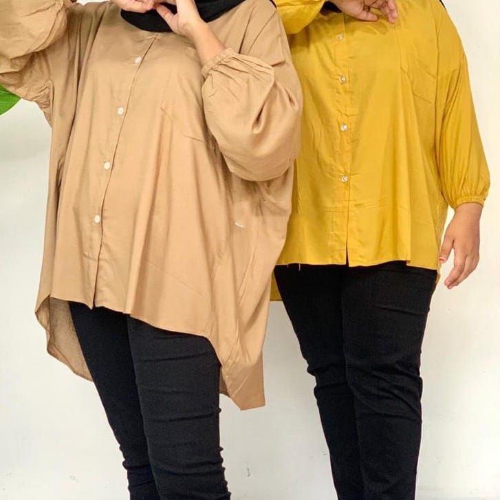 Hot Sell.. Atasan Kemeja Oversize Wanita Rayon Uniqlo Jumbo Ld 140