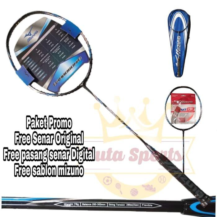 mantul habis badminton RAKET MIZUNO CARBOSONIC 77+SENAR MIZUNO+PASANG+SABLON LOGO+GRIP