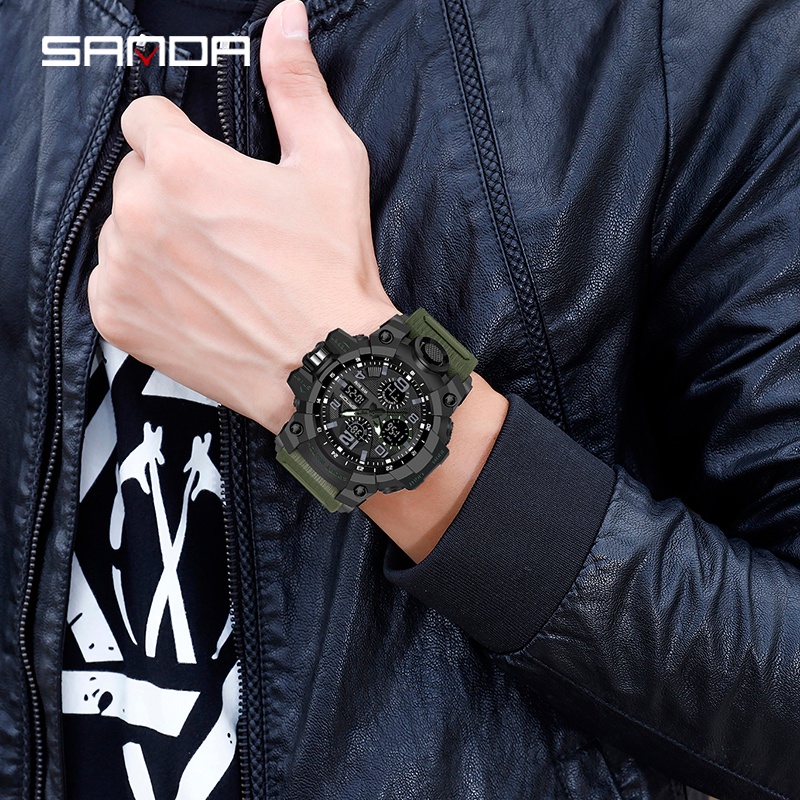 SANDA 6021 Jam Tangan Pria Digital Analog Tali Rubber Chronograph Anti Air WATCHKITE WKOS