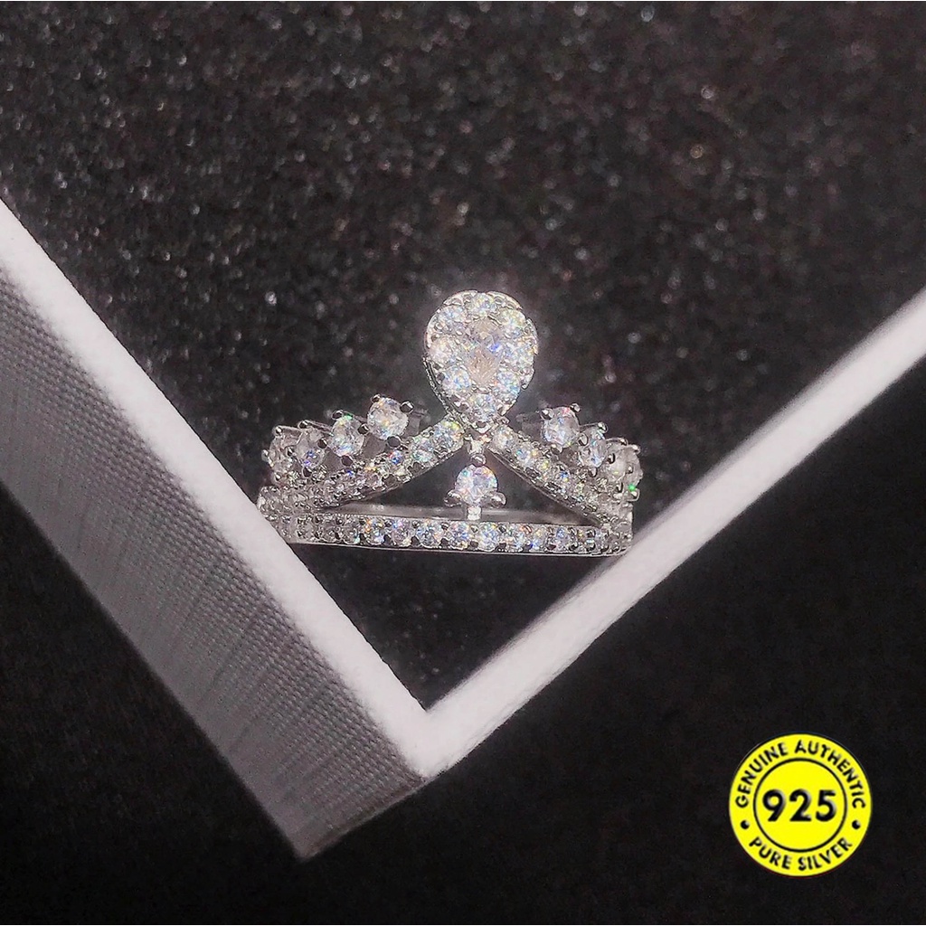 Cincin Bentuk Mahkota Aksen Berlian Penuh Gaya Eropa Dan Amerika Untuk Wanita