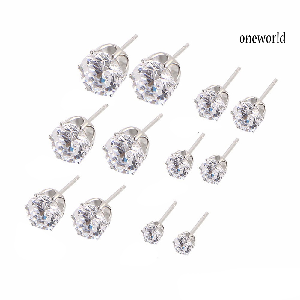 OW@ 6Pairs Women Jewelry Round Cubic Zirconia CZ Crown Ear Stud Earrings Xmas Gift