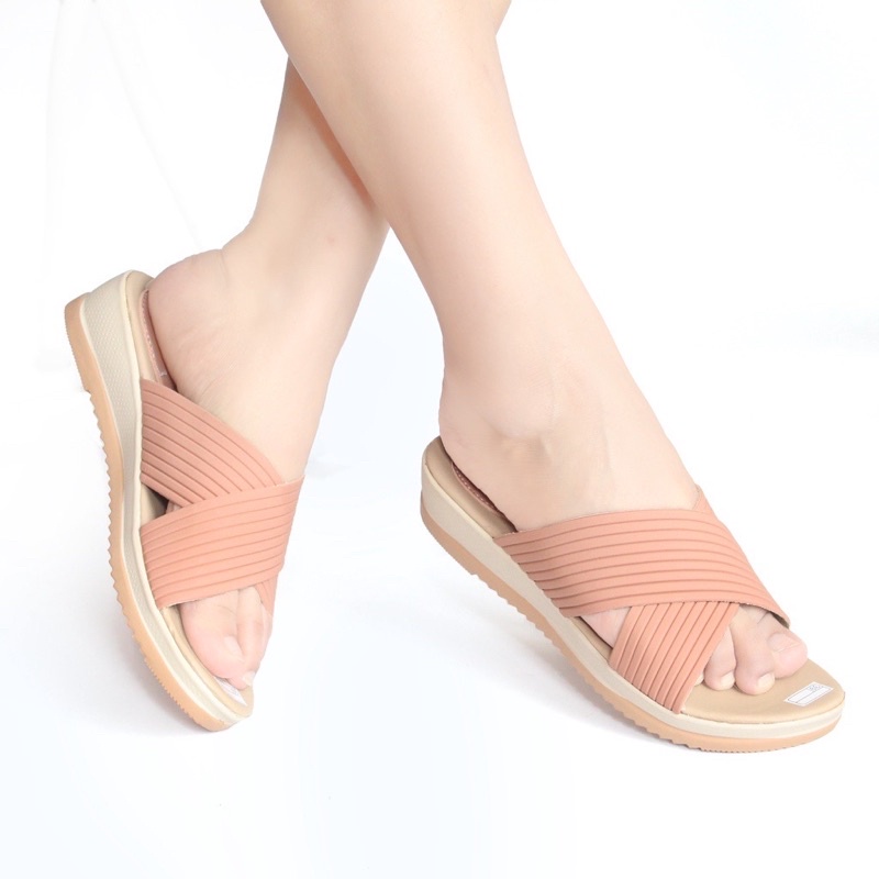 Sandal Wedges Wanita Selop Slop Sendal Casual Murah V02