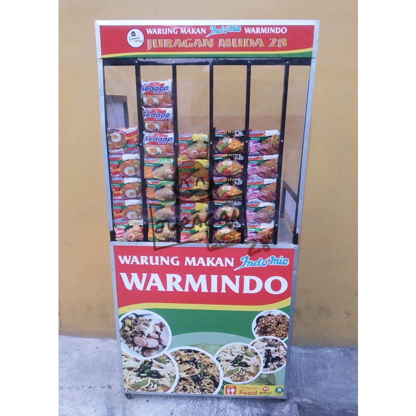 Gerobak Warmindo Kekinian Dengan Rak Indomie + Roda + Pintu