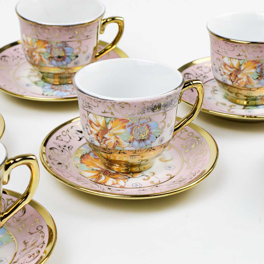 Cangkir Keramik Set 6 in 1 European Style / Gelas Cangkir Mug Keramik Kopi Teh Tea Air 1 Set Unik Couple Lucu Antik Jepang Korea Mini Kecil Murah / Gelas Keramik Set Mug Aesthetic / Set Cangkir Gelas Teh Kopi Keramik Ungu Motif Cantik European Vicenza