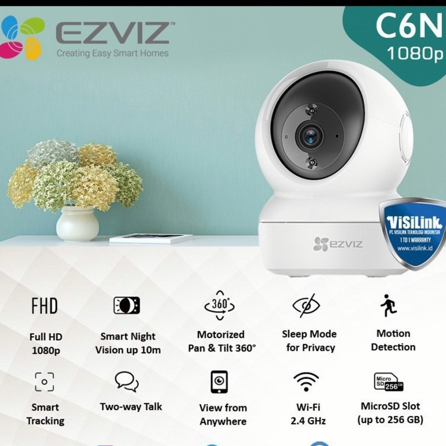 C6N 2MP 1080P EZVIZ Indoor Home Dome Smart Wireless IP Camera CCTV GARANSI RESMI 100% ORIGINAL TIDAK TERMASUK MICRO SD
