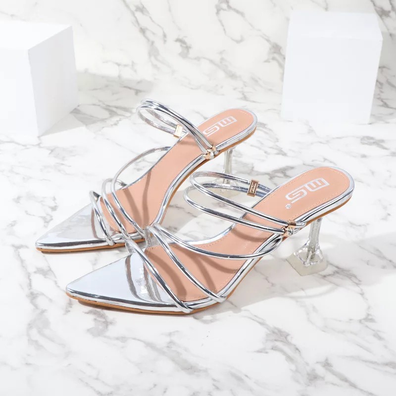Sandal Wanita Hak Kaca Ujung Lancip MZ-03