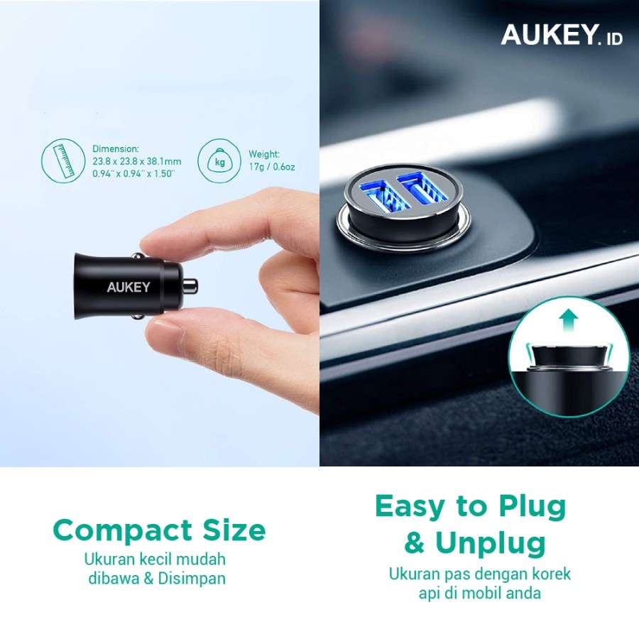 Charger Mobil Aukey CC-Q1 Enduro Duo Series USB-A - 501245