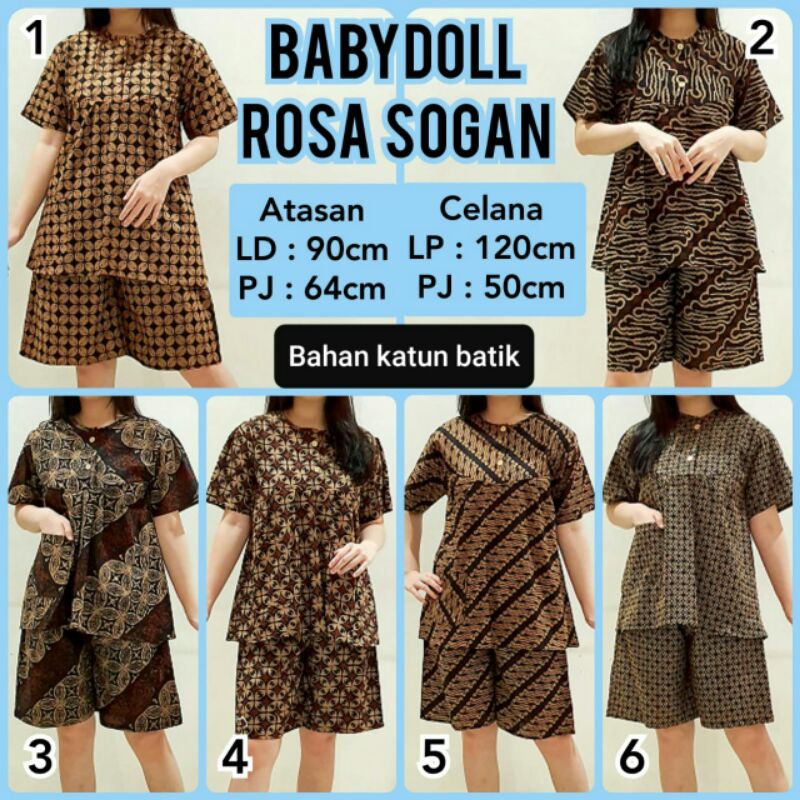 Babydoll Rosa Sogan Batik Stelan Setcel Baju Tidur Cantik Fashion Wanita Ecer Grosir Solo