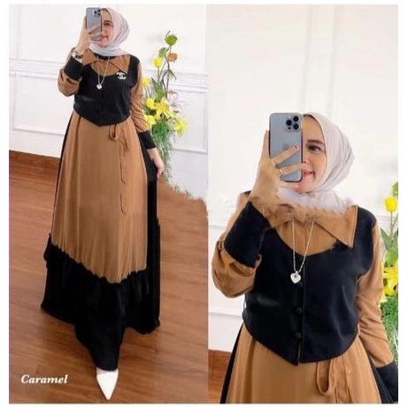 Setelan Wanita Muslim Kinanti Dress Baju Gamis Set Rompi Stelan Inner Outer Terbaru Fashion Muslimah