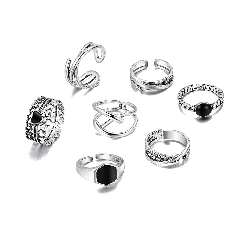 7pcs / Set Cincin Jari Telunjuk Desain Silang Hati Gaya Punk